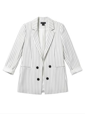 Rachel Zoe Pinstripe Blazer White Black Linen Blend Double Breasted Cropped S